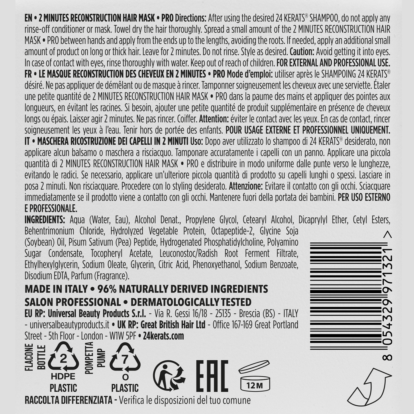 2 MINUTES RECONSTRUCTION HAIR MASK PRO